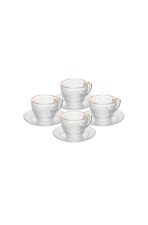 Conjunto de 4 Xícaras de Chá com Pires Mauve com Fio de Ouro 220ml Cristal