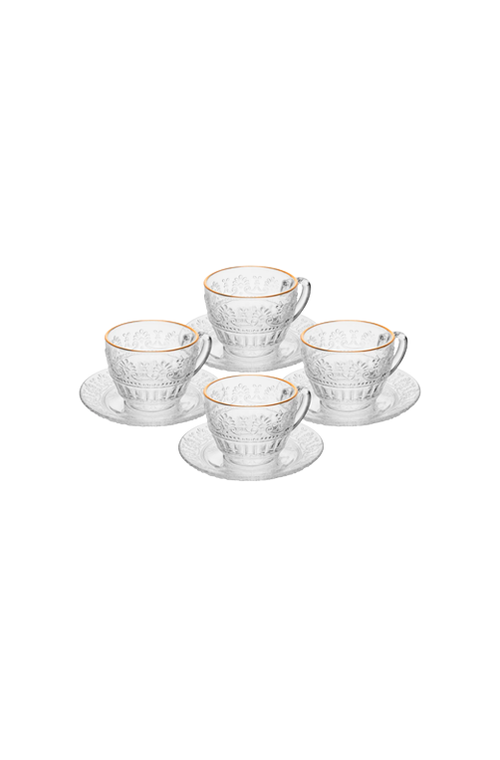 Conjunto de 4 Xícaras de Chá com Pires Mauve com Fio de Ouro 220ml Cristal