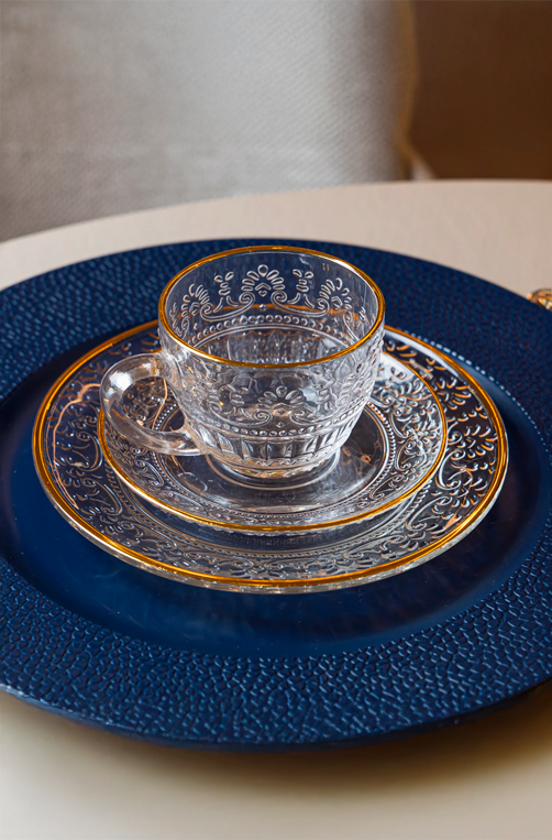 Conjunto de 4 Xícaras de Chá com Pires Mauve com Fio de Ouro 220ml Cristal