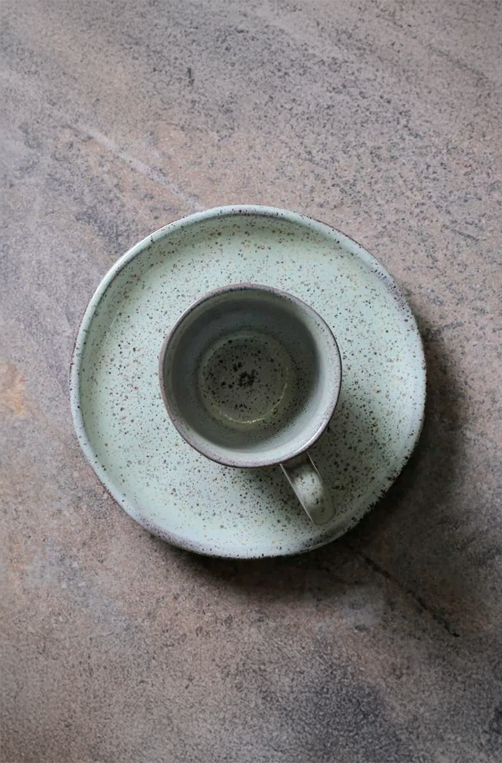 Xícara de Café com Pires Stoneware Bio Pistache 120ml