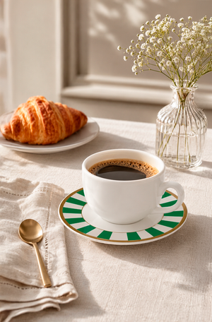 Xicara de Café com Pires Stripe Verde em Cerâmica 85ml