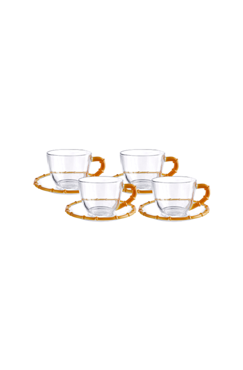Conjunto de Xicaras de Café Bamboo Âmbar em Vidro 100ml 4 Peças