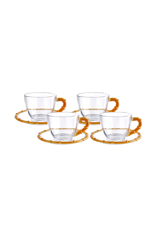 Conjunto de Xicaras de Chá Bamboo Âmbar em Vidro 225ml 4 Peças