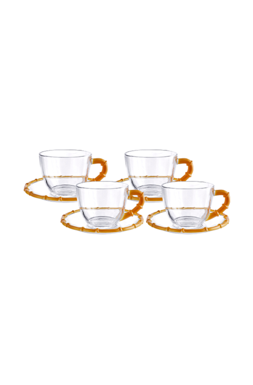 Conjunto de Xicaras de Chá Bamboo Âmbar em Vidro 225ml 4 Peças