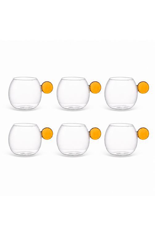 Conjunto de Xicaras de Esfera Âmbar em Vidro Borossilicato 100ml 6 Peças