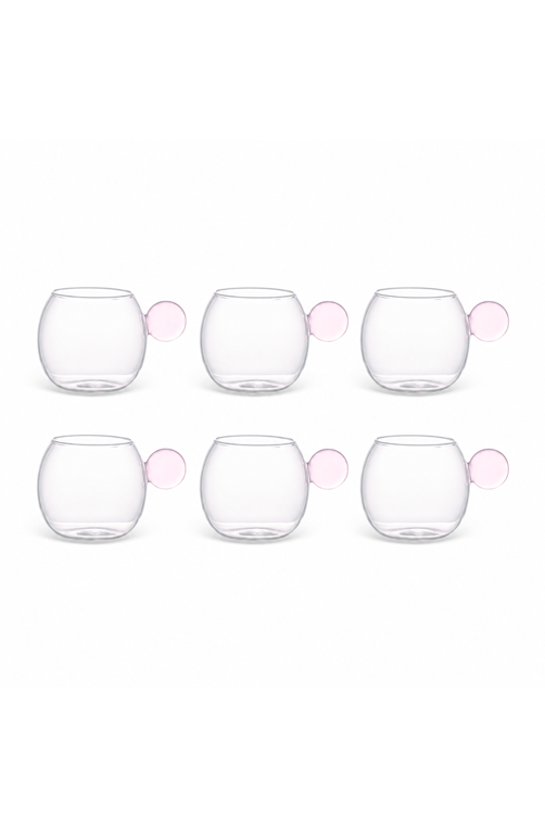 Conjunto de Xicaras de Esfera Rosa em Vidro Borossilicato 100ml 6 Peças