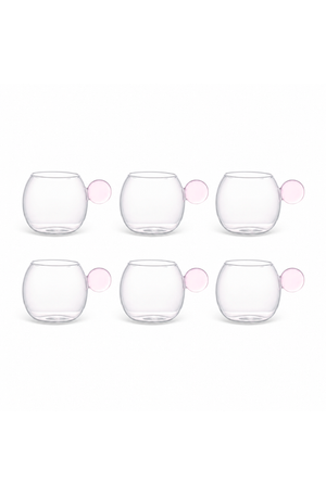 Conjunto de Xicaras de Esfera Rosa em Vidro Borossilicato 100ml 6 Peças