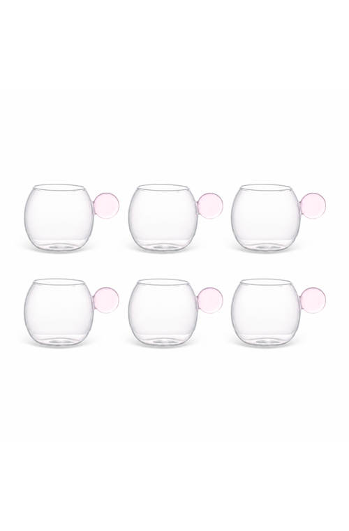 Conjunto de Xicaras de Esfera Rosa em Vidro Borossilicato 100ml 6 Peças