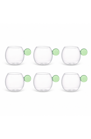 Conjunto de Xicaras de Esfera Verde em Vidro Borossilicato 100ml 6 Peças