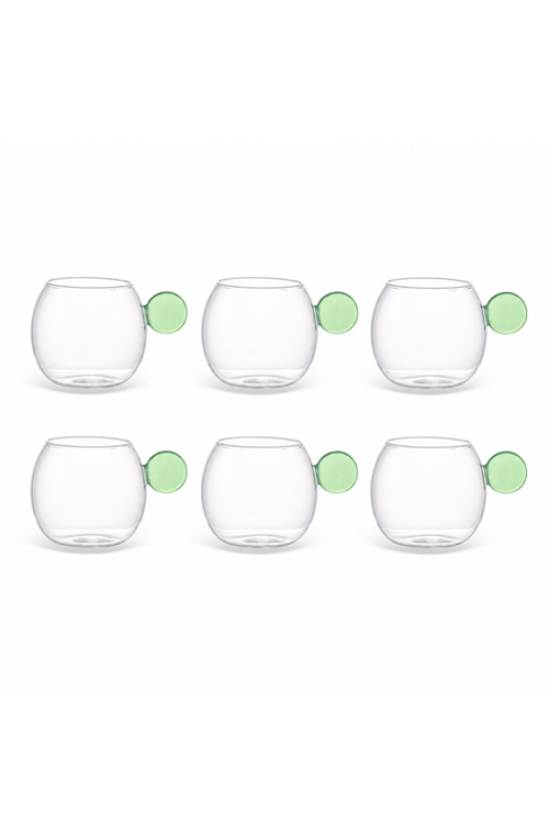Conjunto de Xicaras de Esfera Verde em Vidro Borossilicato 100ml 6 Peças