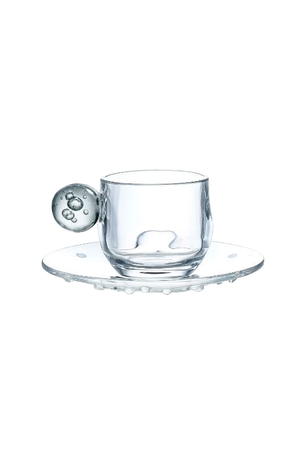 Conjunto de Xicaras com Pires Borbulhas Transparente 90ml 6 Peças