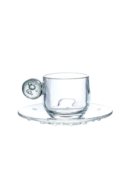 Conjunto de Xicaras com Pires Borbulhas Transparente 90ml 6 Peças