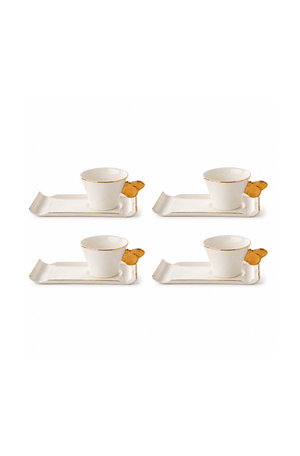 Jogo de Xicaras de Café com Alça de Borboleta Papillon em New Bone China 80ml 8 Peças