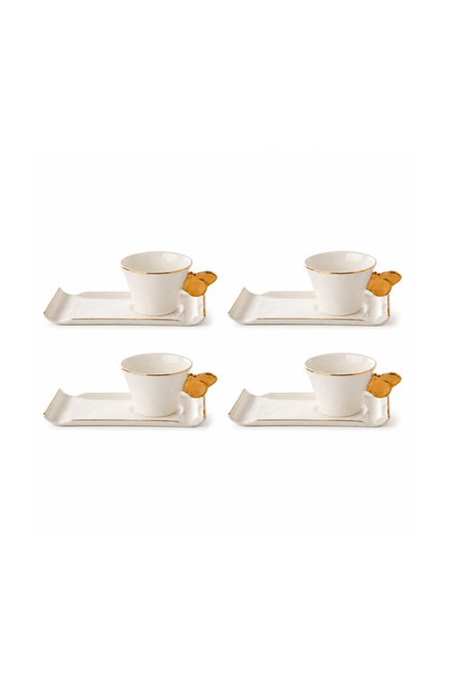 Jogo de Xicaras de Café com Alça de Borboleta Papillon em New Bone China 80ml 8 Peças