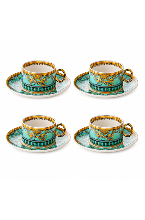 Jogo de Xicaras de Chá Rocaille Azul em New Bone China 170ml 8 Peças