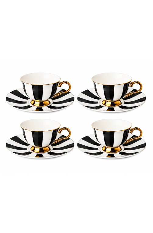 Jogo de Xicaras de Chá com Pires Optique em New Bone China 220ml 8 Peças
