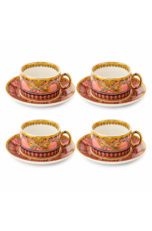 Jogo de Xicaras de Chá Rocaille Salmão em New Bone China 170ml 8 Peças