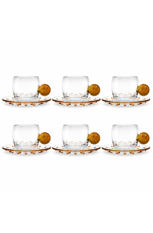 Conjunto de Xicara com Pires de Esfera Âmbar em Vidro 120ml 6 Peças