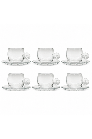 Conjunto de Xicara com Pires de Esfera Transparente em Vidro 120ml 6 Peças