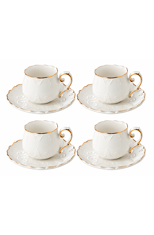 Jogo de Xicaras de Chá com Pires Rêve Blanc em New Bone China 210ml 8 Peças