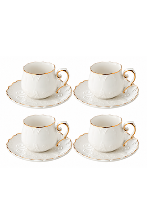 Jogo de Xicaras de Chá com Pires Rêve Blanc em New Bone China 210ml 8 Peças