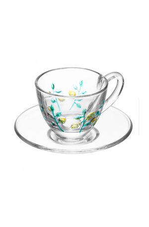 Xícara de Chá com Pires Siciliano Hand Painting em Cristal Ecológico 180ml