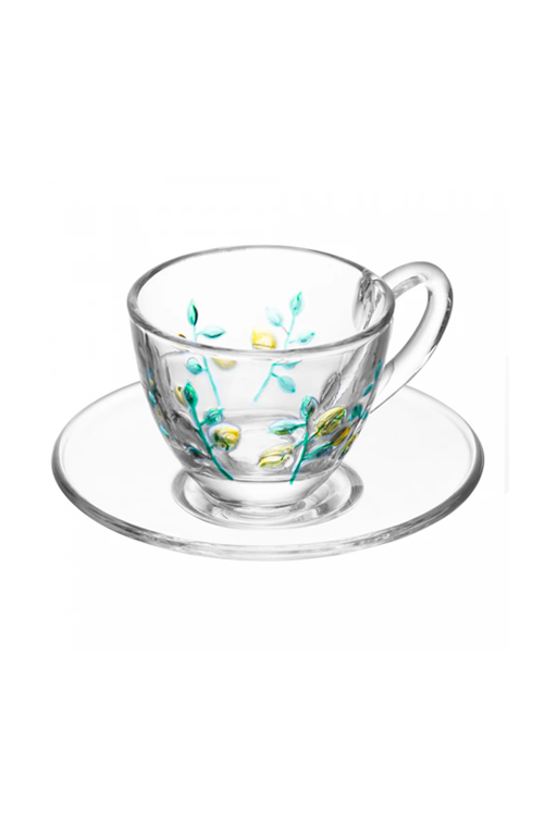 Xícara de Chá com Pires Siciliano Hand Painting em Cristal Ecológico 180ml