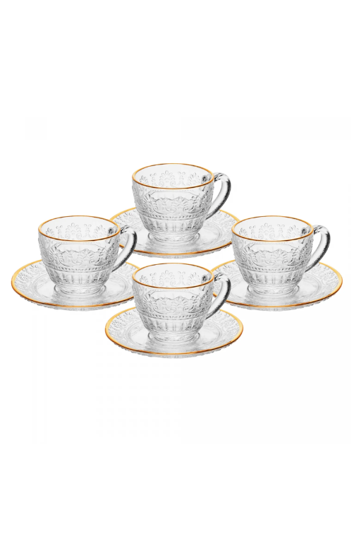 Conjunto 4 Xícaras de Café com Pires Mauve com Fio de Ouro 90ml Cristal