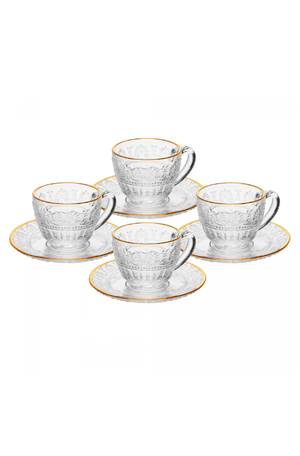 Conjunto 4 Xícaras de Café com Pires Mauve com Fio de Ouro 90ml Cristal