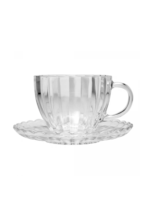 Conjunto de 6 Xícaras de Chá de Vidro com Pires Pétala 200ml