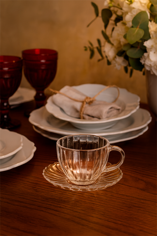 Conjunto de 6 Xícaras de Chá de Vidro com Pires Pétala 200ml