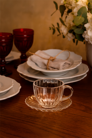 Conjunto de 6 Xícaras de Chá de Vidro com Pires Pétala 200ml