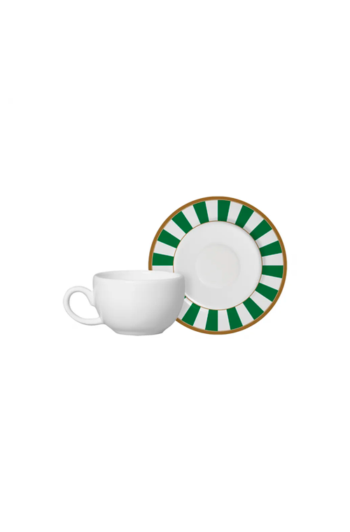 Xicara de Café com Pires Stripe Verde em Cerâmica 85ml